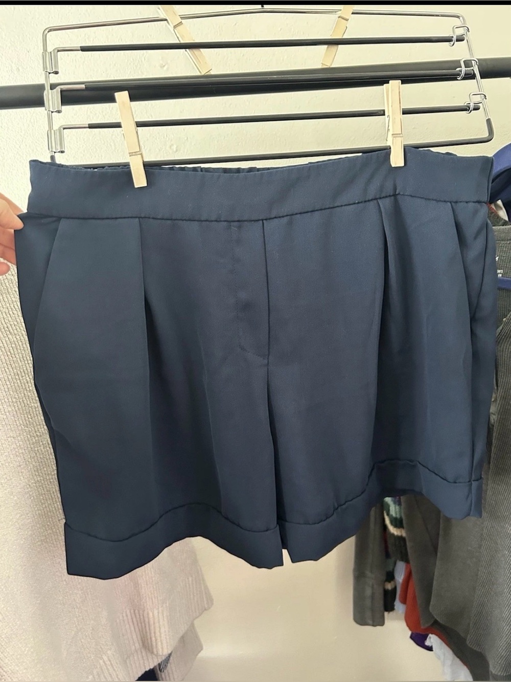Y2K MNG Suit Collection Tailored Women's Navy Blue Pleated Dress Short L Pockets